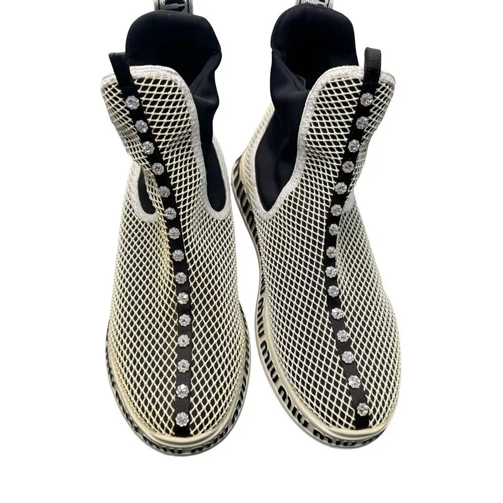 Miu Miu Crystal Mesh Sneakers Black White Women's EU 39 Italy No Box